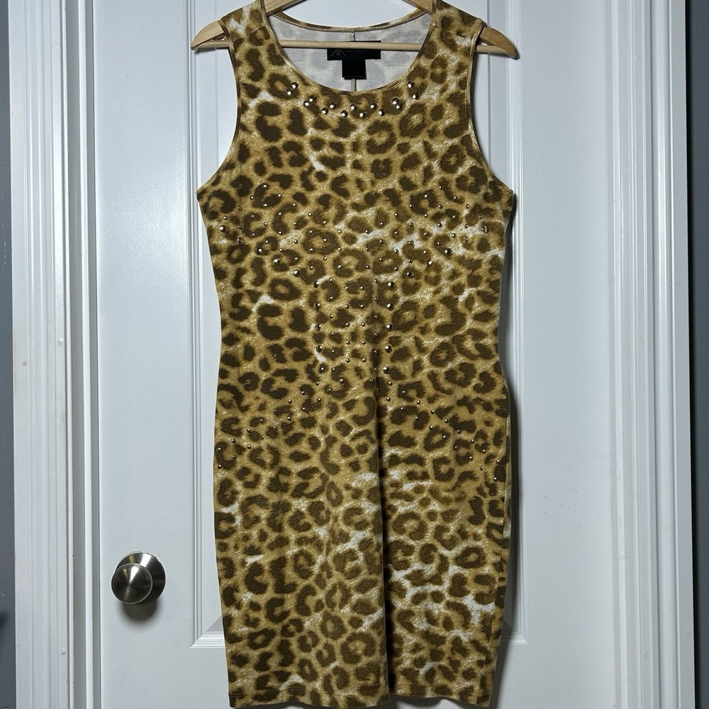 Kardashian Kollection Sleeveless Leopard Print Studded Bodycon Dress Y2K Style